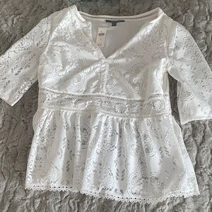 Blue Tassel White Lace Top